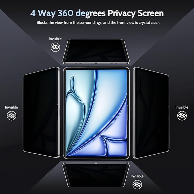 Peslv 4-Way Magnetic Privacy Screen for iPad Air 11 Inch (2024-2026, M2 M3 M4), Removable 360 Spy Private Filter, Anti Blue Light Glare Bubble-Free Easy Install Black Security Protector