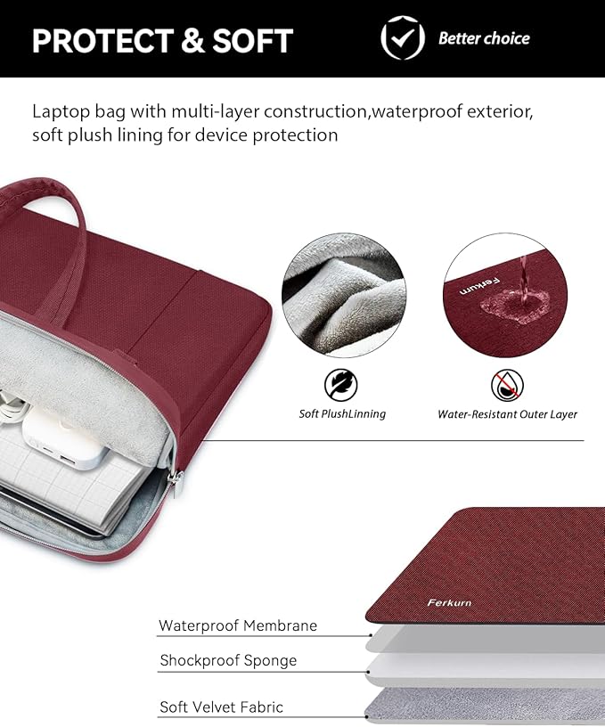 Ferkurn Laptop Case Bag Women Men Computer Sleeve with Shoulder Compatible with HP/Inspiron/Thinkpad/Vivobook/MSI/Surface, 17.3 inch, Red