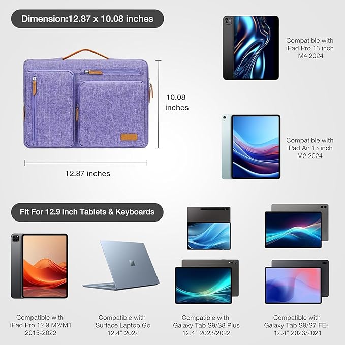 MOSISO 12.9 inch Tablet Sleeve Case for iPad Pro 13 M4 & iPad Air 13 M3 M2, iPad Pro 12.9 M2 M1 6/5th with Magic Keyboard&Smart Keyboard Folio, Side Open Carrying Bag with 4 Zipper Pockets, Purple