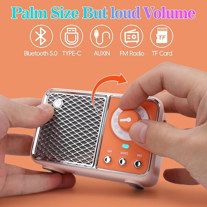 Dosmix Retro Bluetooth Speaker, Vintage Decor, Wireless Bluetooth Speakers, Cute Old Fashion Style for Kitchen Desk Bedroom Office Party Outdoor Kawaii Accessories (Orange)