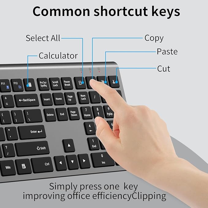 Wireless Mouse and Keyboard Combo, Silent Full-Size Computer Keyboard with Calculator Button, 2400 DPI Mouse, Quiet Click, Slim Cordless USB Set for Laptop PC Windows Mac - Space Grey