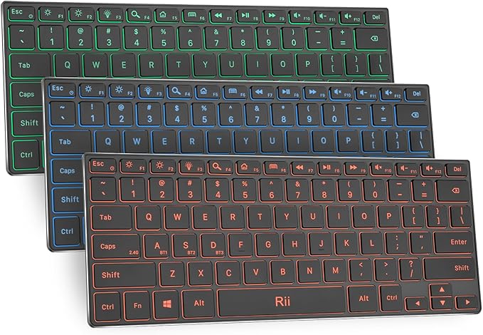 Rii Wireless Keyboard,Bluetooth Keyboard(2.4G+BT5.0),RGB Backlit,Rechargeable with Aluminum Alloy Case for Tablet,Surface,PC,Laptop with Windows (X9-Windows)