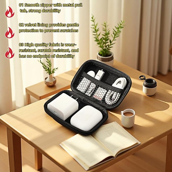 Chinshwehaw Electronic Accessories Organizer Bag: EVA Hard Shell Shockproof, Hard Shell Tech Organizer Case - Water Resistant Travel Storage for Cables Charger Earphones USB SD Card (Rectangle)