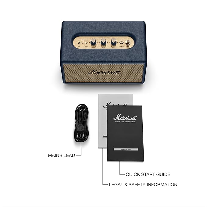 Marshall Acton III Bluetooth Home Speaker - Loud Stereo Sound with Bass and Treble Controls | Plug-in Powered | 3.5 mm Aux Input - Midnight Blue