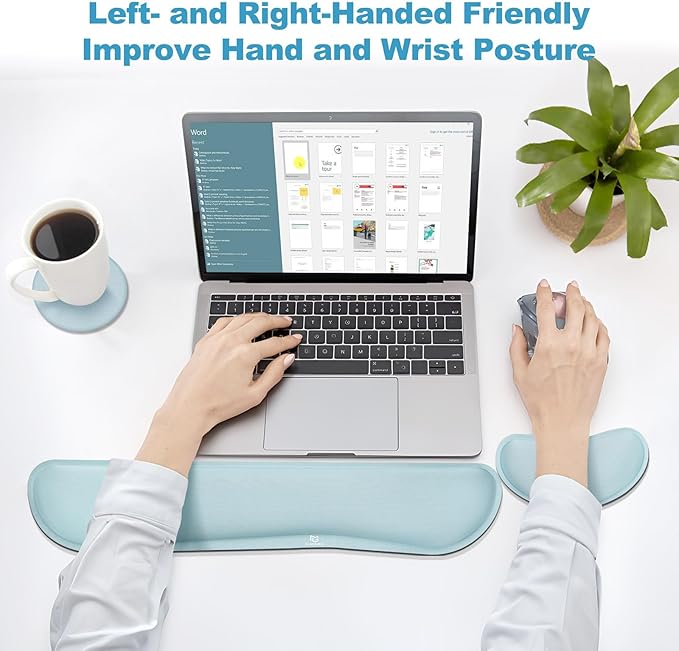 Gimars Upgrade Enlarge Gel Memory Foam Set Keyboard Wrist Rest Pad, Mouse Wrist Cushion Support for Office, Computer, Laptop, Mac, Comfortable, Lightweight for Easy Typing Pain Relief,Sky Blue