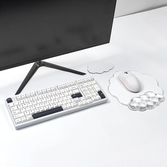 Cloud Mouse Pad with Gel Wrist Support for Mouse - Clear Ergonomic Mousepad with Non-Slip Base and Cute Coaster for Computer Keyboard Typing Pain Relief/Laptop/Home/Office