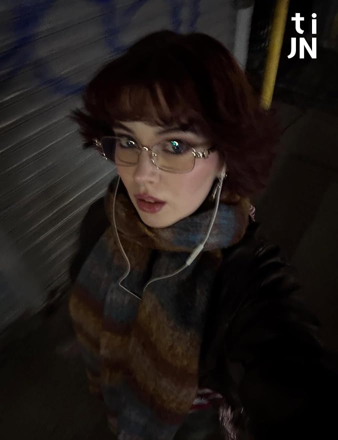 TIJN Blue Light Blocking Glasses for Woman Men, Square Acetate Metal Frame Eye Glasses for Cosplay & Anime Girl, Rin