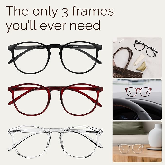 IBOANN Chic & Comfy Blue Light Glasses for Women - 3-Pack Round Frames, Screen-Ready Style with UV Protection Coating