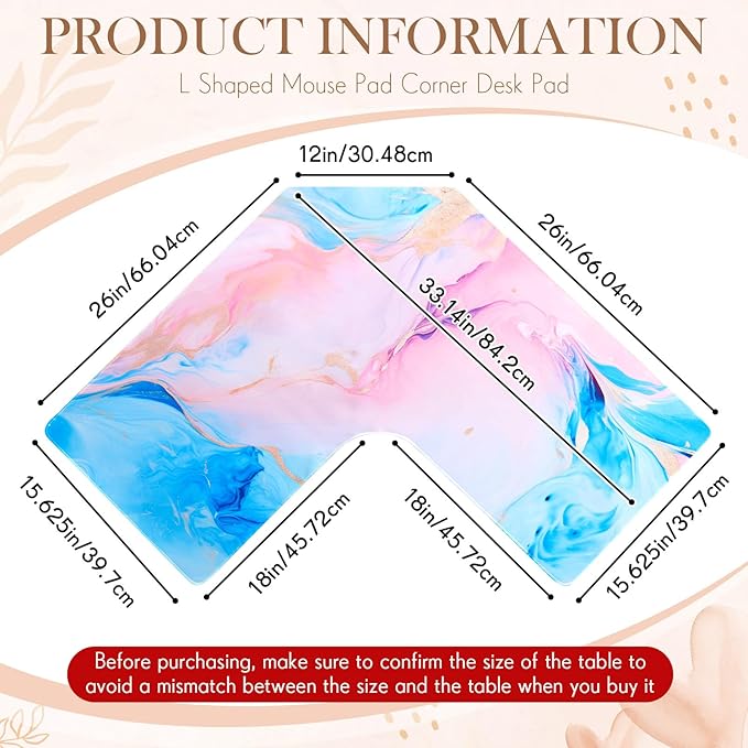 L Shaped Desk Mat for Corner, Large Extended Mouse Pad with Non-Slip Rubber Base, Blue&Pink Waterproof Desk Protector for Office & Gaming Setup