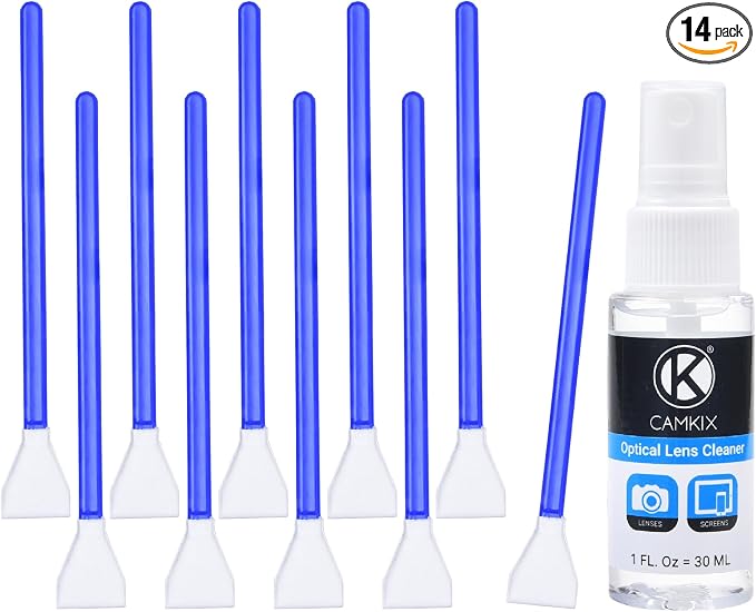 Camkix APS-C Sensor Cleaning Kit Digital Camera Lens Cleaner Kit Compatible with DSLR and Mirrorless Cameras - 10x of 16mm Dry Cleaning Swabs and 1 Bottle of Sensor Optical Lens Cleaner by CamKix