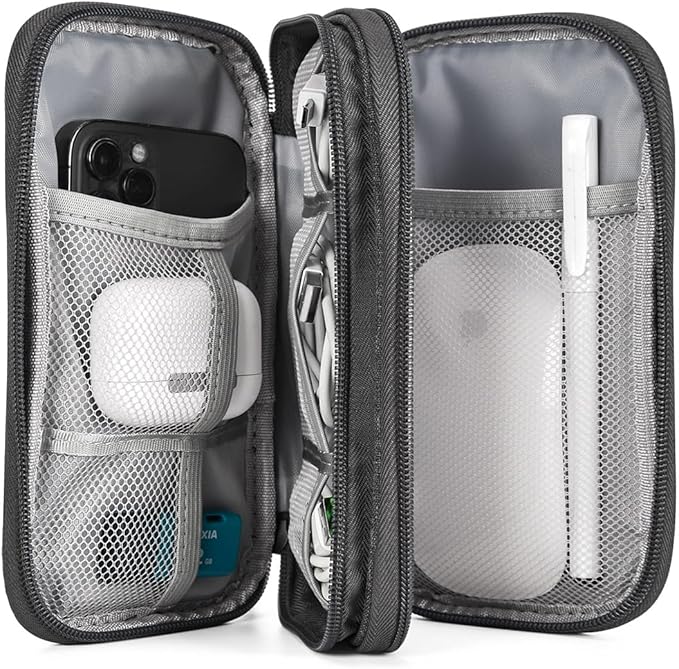 Travel Cord Organizer Electronics Organizer Travel Case, Travel Cable Organizer Bag Waterproof Portable Accessories Case for Cable, Charger, Phone, Power Bank, Earphone (Dark Gray, Large)