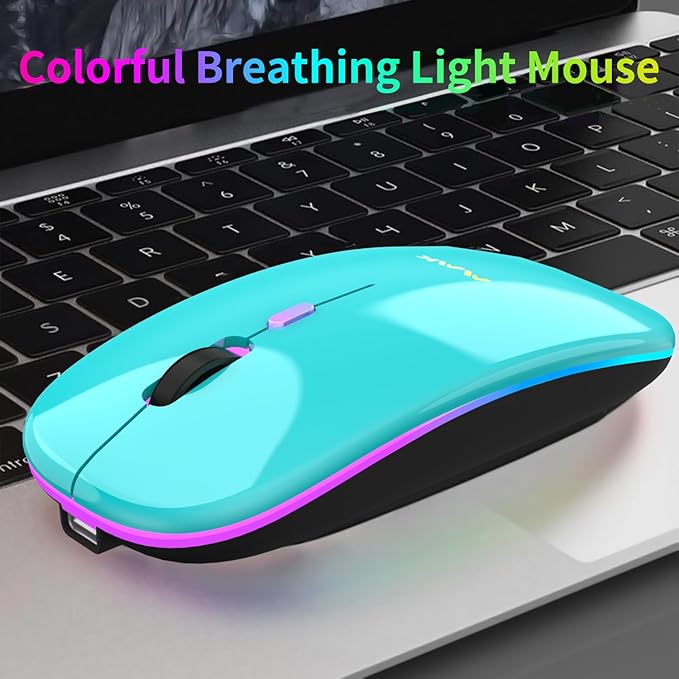 Wireless Bluetooth Mouse for Laptop, Rechargeable Mouse 2.4G USB Optical Wireless Mouse, LED Slim Dual Mode(Bluetooth 5.0 and 2.4G) Wireless for Laptop, PC, Mac OS, Android, Windows (Seafoam)