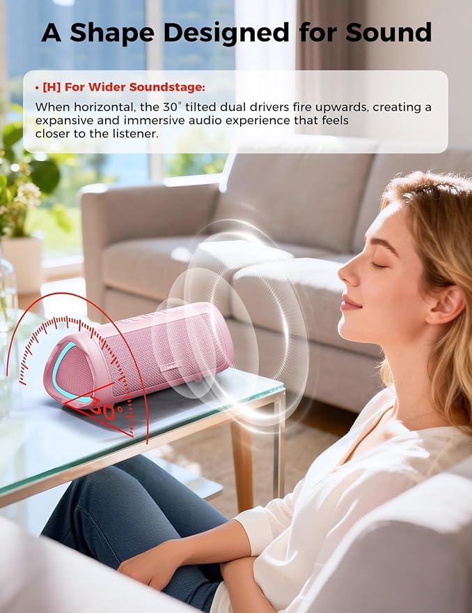 Bluetooth Speaker with HD Sound, Portable Wireless, IPX5 Waterproof, Up to 20H Playtime, TWS Pairing, BT5.3, for Home/Party/Outdoor/Beach, Electronic Gadgets, Birthday Gift (Pink)