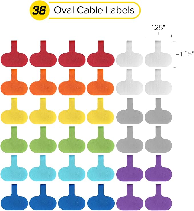 Wrap-It Storage - Cable Labels - Oval, Multi-Color (36 Pack) - Write-On Wire Tags for Cord Identification with Power Strips Behind Desks and TVs - Image 4