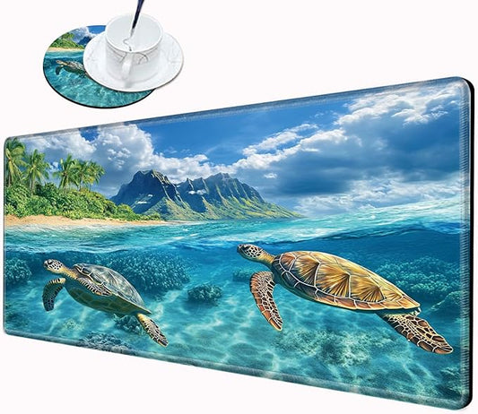 Gaming Mouse Pad Large Mousepad Sea Turtle Desk Mat XXL Big Desk Pad 31.5x15.75 Rubber Base Computer Pad with Stitched Edges Mouse Mat for Work Game Home Office