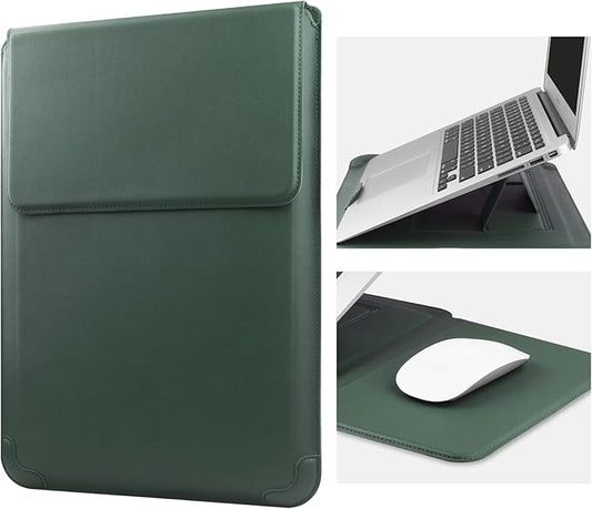 HoYiXi 14 Inch Laptop Sleeve Case Leather Bag with Stand Compatible with Mac Book Pro 14 2021/ASUS Vivobook 14/HP Pavilion X360/IdeaPad 14/Dell HP ASUS Acer Huawei Matebook 14'' PC, Green