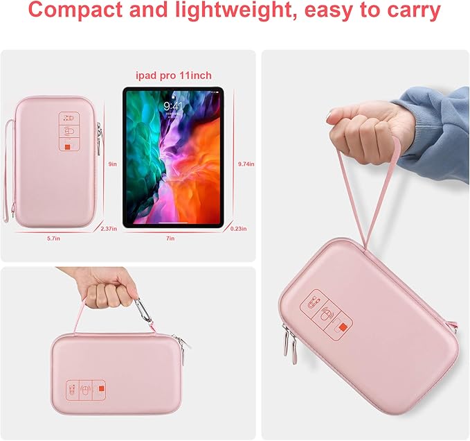 Canboc Hard Electronic Organizer Travel Case Electronics Accessories Cable Gadget Wire Storage Tech Bag Double Layer Shockproof Box for Charger Cord Flash Drive Mouse Apple Pencil Power Bank,Rose Gold