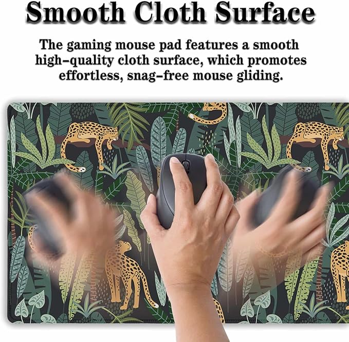 Extra Large Mouse Pad Yellow Green Office Desk Mats Gaming Mousepad Ga Mouse Pad Non-Slip Rubber Base Waterproof with Stitched Edges 35.4" X 15.7" for Game Office, Tropical Leaves