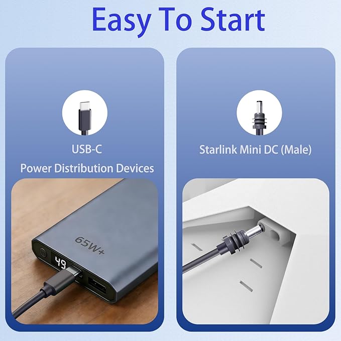 Hongfa Starlink Mini USB C to DC Power Cable, Starlink Mini Cable USB Type-C Input to DC Cord, Compatible with 100W+ Power Bank and PD Charger(16.4FT/5M)