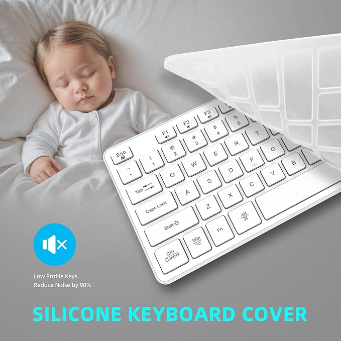 Slim Wireless Keyboard for Mac and Windows, Ultra Quiet Low-Profile Flat Key Board with Full-Size Keys, 2.4GHz Wire Less for PC, Mac, Windows 11/10/8/7 (Wireless Keyboard White-1)