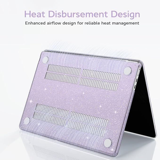B BELK Compatible with MacBook Air 13 inch Case M5 2026 2025-2022 M4 M3 M2 A3449 A3240 A3113 A2681, Plastic Hard Shell+Keyboard Cover+Screen Protector for MacBook Air 13.6 inch Case, Sparkly Purple