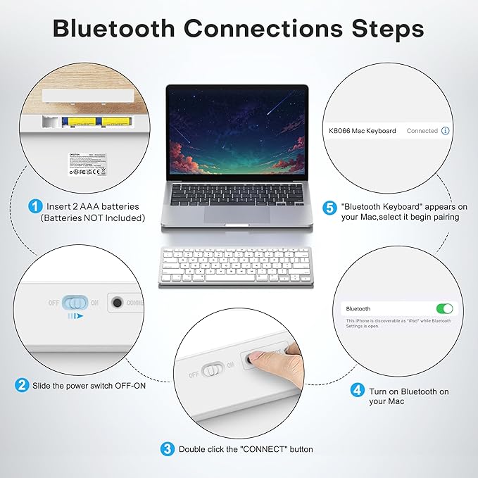 OMOTON Wireless Keyboard for Mac, Keyboard for Mac, Stable Bluetooth & Ultra-Slim Portable, Ergonomic Design, Compatible with MacBook Pro/Air/iMac, Silverwhite