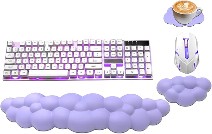Ergonomic Keyboard Wrist Rest, Cloud Style, Purple, Memory Foam, PU Leather