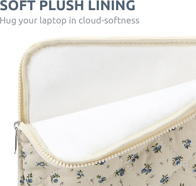 Puffy Laptop Sleeve 13 Inch Cute Quilted Laptop Protective Case Padded Floral Computer Sleeve for MacBook (A-Blue, 13 Inch)