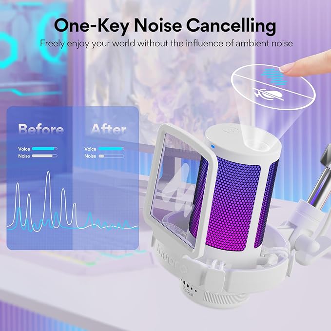 MAONO USB Gaming Microphone with Noise Cancellation, Computer PC Mic with Boom Arm, RGB Light, Mute, Gain, Monitoring Streaming Mic for Podcast, YouTube, Twitch, Discord, PS5/4, GamerWave DGM20S