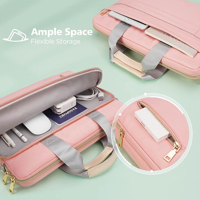 KIZUNA Laptop Bag Case 14 Inch Shoulder Sleeve Briefcase For 15" Macbook air M3 2024 M2/IdeaPad Slim 3i 14"/14" Yoga Slim Pro X/14 Lenovo IdeaPad 3i Gen/Flex 5/14.4" Surface Laptop Studio 2,Pink