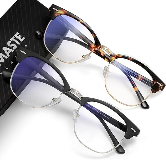 Blue Light Blocking Glasses Vintage Half Frame UV Clear Lens Anti Eyestrain Computer Gaming Glasses for Women Men(P57)