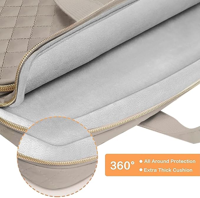 MOSISO 360 Protective Laptop Case 16 inch,15-15.6 inch Laptop Sleeve Compatible with MacBook Pro 16 M5 M4 M3 M2 M1 HP Acer Dell Lenovo,Square Quilted Bag Cover with 2 Pockets&Handle&Belt, Taupe Brown