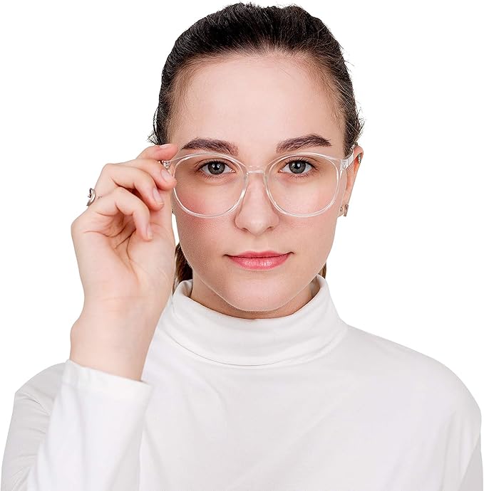 LifeArt Round Blue Light Blocking Glasses, Computer Glasses, Gaming Glasses, TV Glasses for Women Men (Clear, 5.50 Magnification)