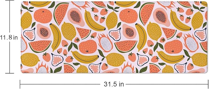 Fruit Desk Mat Yello Pink XL Mouse Pad Large Full Desk Mousepad Gaming Extended Keyboard Mouse Mat Desk Pad for Computer Laptop 31.5''X11.8'' Non-Slip Rubber Base with Stitched Edges