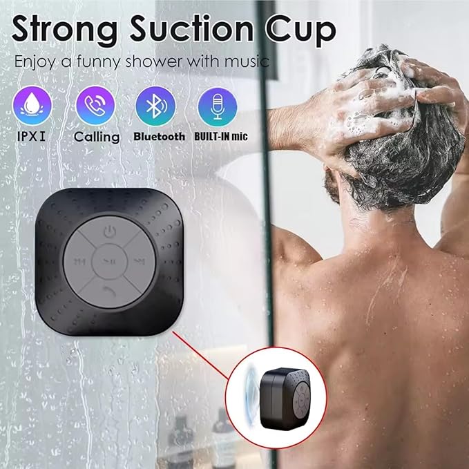 Densleonis Bluetooth Shower Speaker - Mini Wireless Water-Resistant Speaker with Suction Cup of Bathroom Speaker Small Gift for Kids, Black
