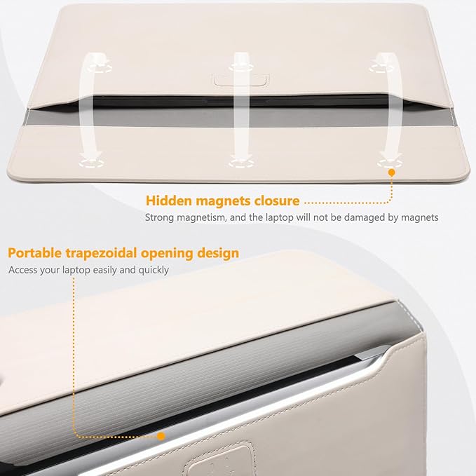 HYZUO 15-16 Inch Laptop Case Bag Sleeve with Stand Feature for MacBook Pro 16 M5/M4/M3/M2/M1 Pro/Max 2026-2019, XPS 15, MacBook Pro 15 2015-2012, Samsung Galaxy Book Flex 15, Beige