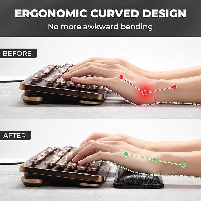 GLENCREAG Ergonomic Keyboard Wrist Rest - PU Leather Cushioned Support for Typing & Gaming, Comfortable Contoured Design for Wrist Pain Relief (Black)