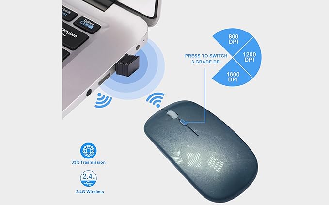 Wireless Mouse,2 Silent Mice and 1 Mice Pad Combo,Portable Mobile Optical Office Mouse, 2.4 GHz with USB Mini Receiver,3 Adjustable DPI for Notebook, PC, Laptop, Computer, Desktop-Grey & Silver