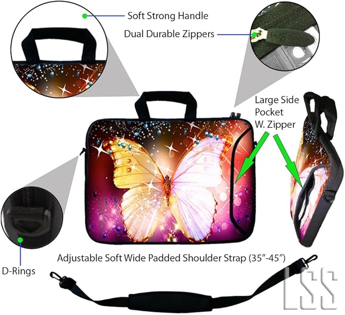 LSS 17-17.3" Laptop Sleeve Bag Compatible with Acer, Asus, Dell, HP, Sony, MacBook and more | Carrying Case Pouch w/Handle & Adjustable Shoulder Strap