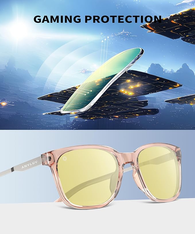 ANYLUV Blue Light Glasses for Men, Lightweight Computer Gaming Glasses, Stylish Anti Eyestrain Blue Light Blocking Men