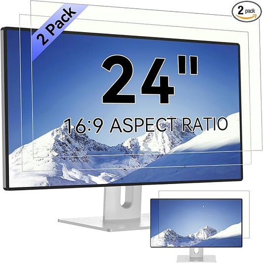 [2-Pack] 24 Inch Computer Blue Light Blocking Screen Protector for 16:9 Widescreen Monitor, Anti Glare Anti-UV Eye Protection Desktop PC LED Monitor Filter, Removable Anti-Scratch Screen Film 24in