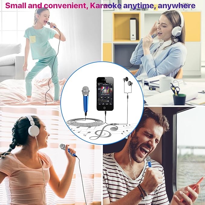 Mini Microphone,Tiny,Phone, Asmr,Mini Karaoke Microphone,forVoiceRecording Chatting and Singing on iPhone,Android,PC(Blue)