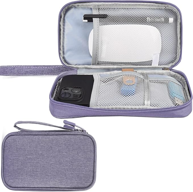 Electronics Organizer Travel Bag, Small Cable Organizer Case Waterproof Accessories Pouch, Travel Electronic Carrying Case for Cable, Cord, Charger, Phone, Power Bank, Earphone (Purple)