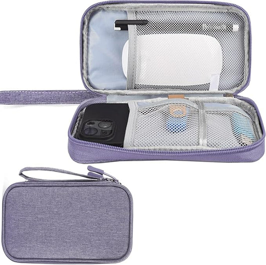 Electronics Organizer Travel Bag, Small Cable Organizer Case Waterproof Accessories Pouch, Travel Electronic Carrying Case for Cable, Cord, Charger, Phone, Power Bank, Earphone (Purple)