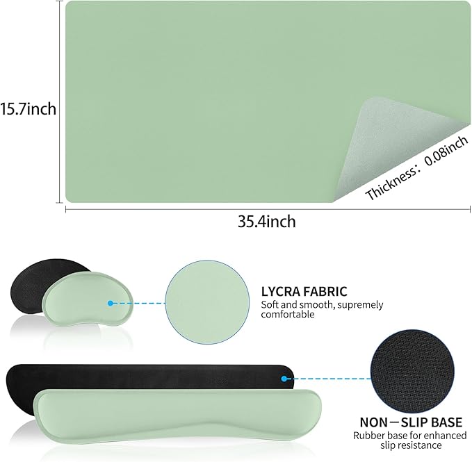 Mouse Pad and Keyboard Wrist Rest, Large Keyboard and Mouse Pad Set, Ergonomic Mousepad with Wrist Rest, Non-Slip Desk Mat Protector for Office, Home (35.4×15.7 Inches, Lake Green)