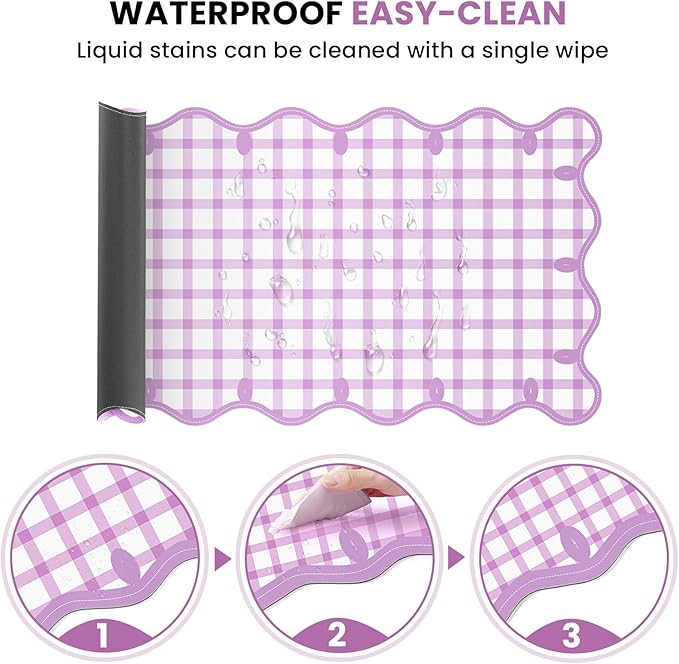 Leather Desk Pad, Desk Mat Mouse Pad, Non-Slip Mousepad Waterproof PU Table Cover Blotter for Computer Laptop Extra Large Keyboard Mat for Women Girl Office Home Dorm,Pink Scalloped Checkered