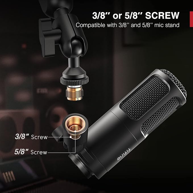 FIFINE XLR Dynamic Microphone, Vocal Podcast Microphone with Cardioid Pattern, Studio Metal Mic for Streaming Voice-Over Dubbing Video Recording, Black-K669D