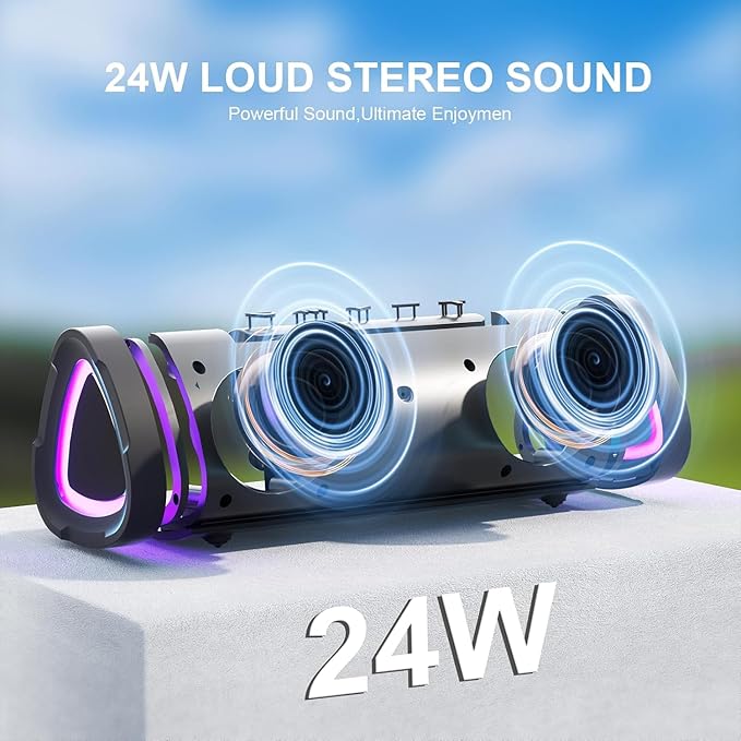 Vanzon Bluetooth Speaker, V40 Portable Bluetooth Speaker, IPX7 Waterproof Wireless Speaker with 24W Stereo Sound,TWS Pairing,24H Playtime and Colorful RGB Lights for Home,Outdoor,Party