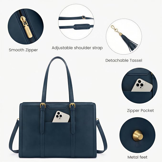 LOVEVOOK Laptop Bag for Women Vintage Leather Work Tote 15.6 inch Large Capacity Computer bag with Clutch Purse for Office, Travel, Casual
