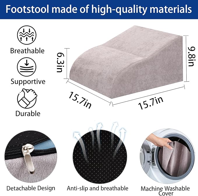 Foot Rest for Under Desk at Work, Ergonomic Under Desk Footrest with Washable Cover for Office, Home & Gaming Leg Elevation Pillow Light Gray